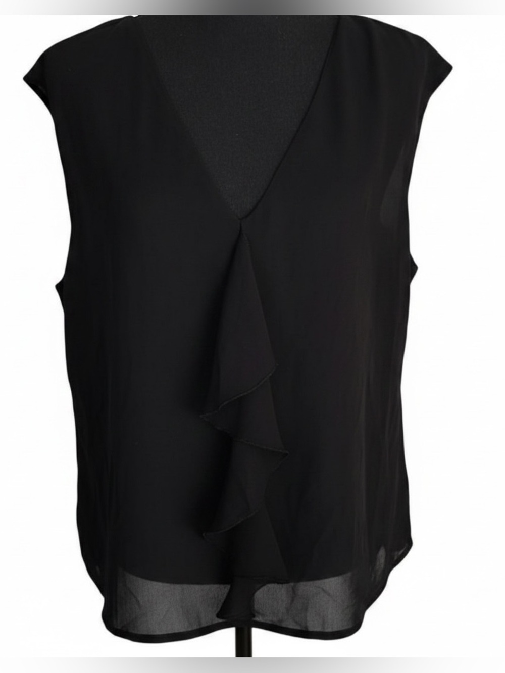 CeCe’s Black Sleeveless Sheer Overlay Ruffled Front Fully Lined Lightweight GUC